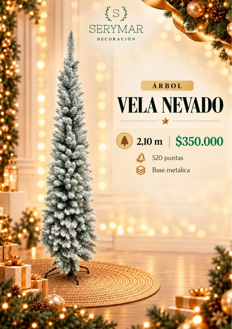 Árbol Vela Nevado — página 13 del Catálogo Navidad 2026 de SERYMAR Decoración