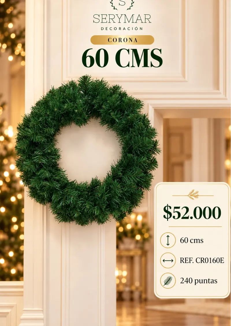 Corona 60 cm · Ref. CR0160E — página 30 del Catálogo Navidad 2026 de SERYMAR Decoración