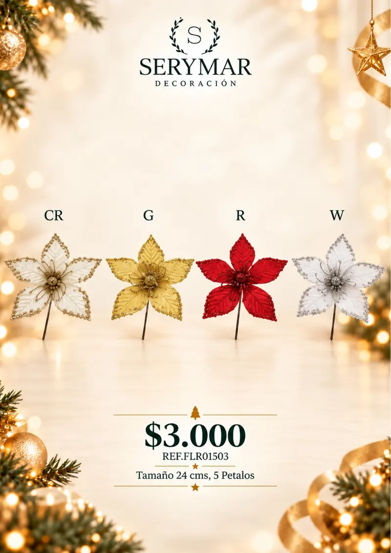 Flores de Navidad · Ref. FLR01503 — página 32 del Catálogo Navidad 2026 de SERYMAR Decoración