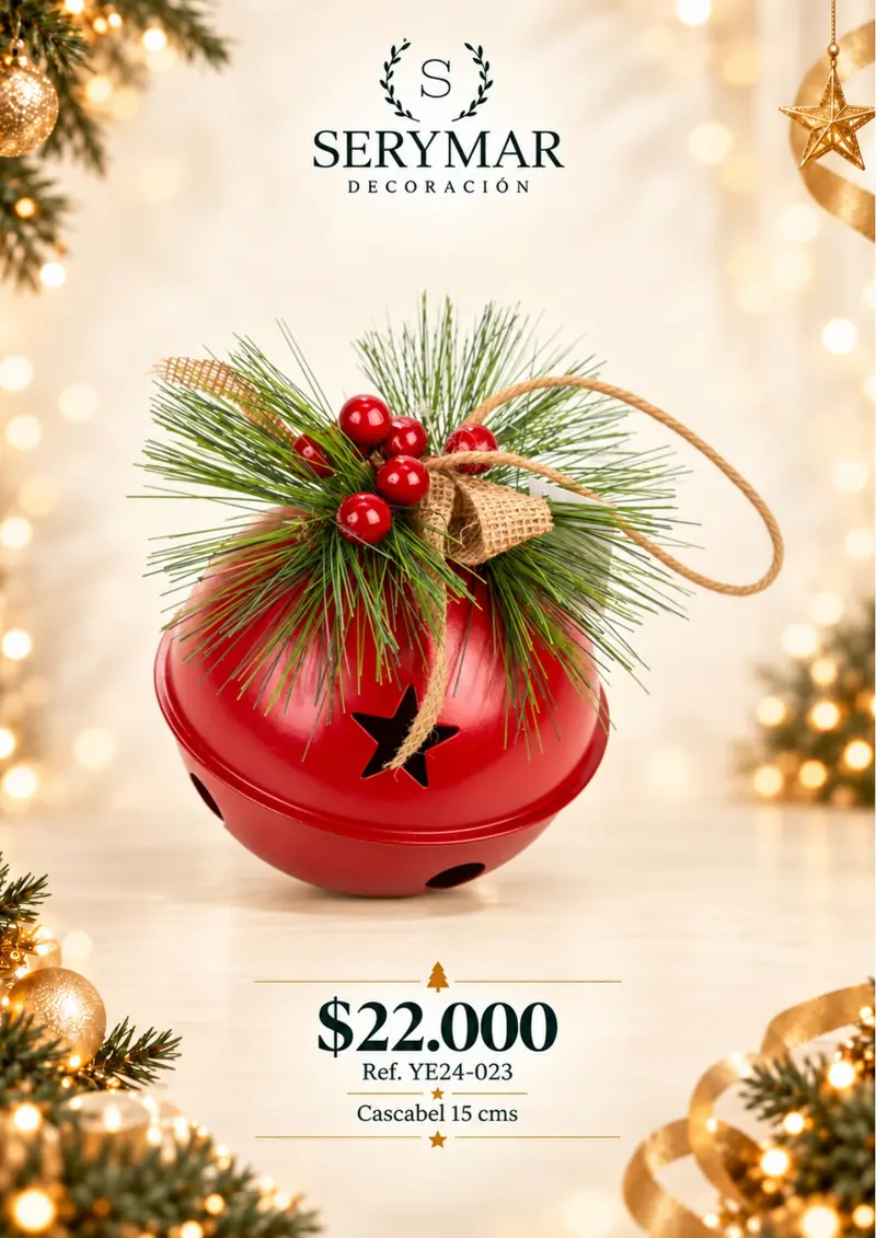Cascabel 15 cm · Ref. YE24-023 — página 120 del Catálogo Navidad 2026 de SERYMAR Decoración