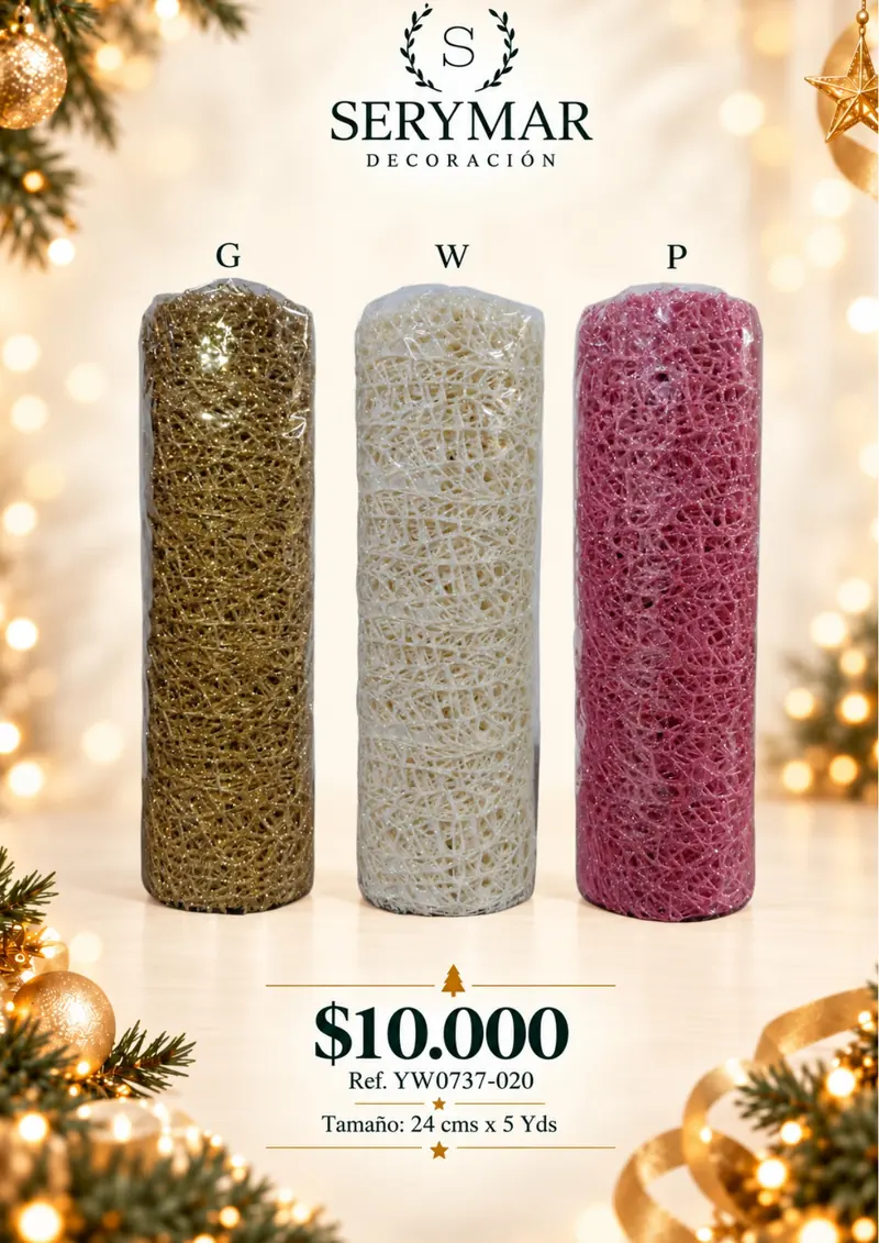 Cintas y mallas · Ref. YW0737-020 — página 127 del Catálogo Navidad 2026 de SERYMAR Decoración