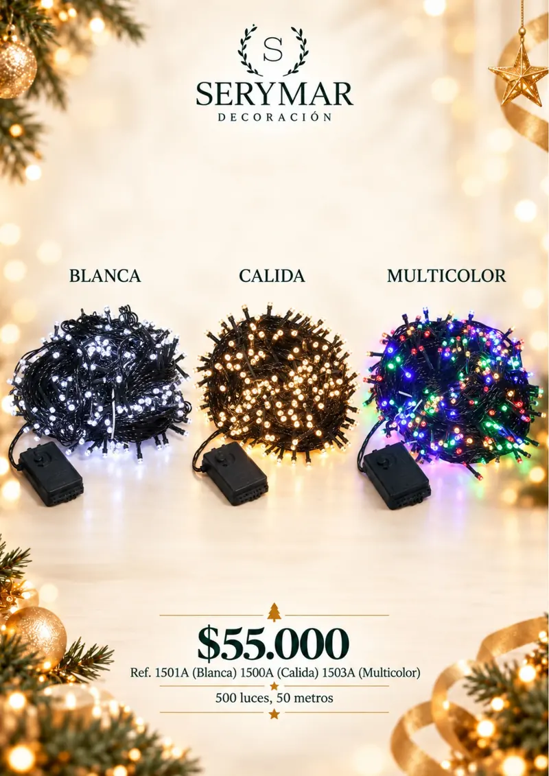 Luces de Navidad · Ref. 1501A / 1500A / 1503A — página 138 del Catálogo Navidad 2026 de SERYMAR Decoración